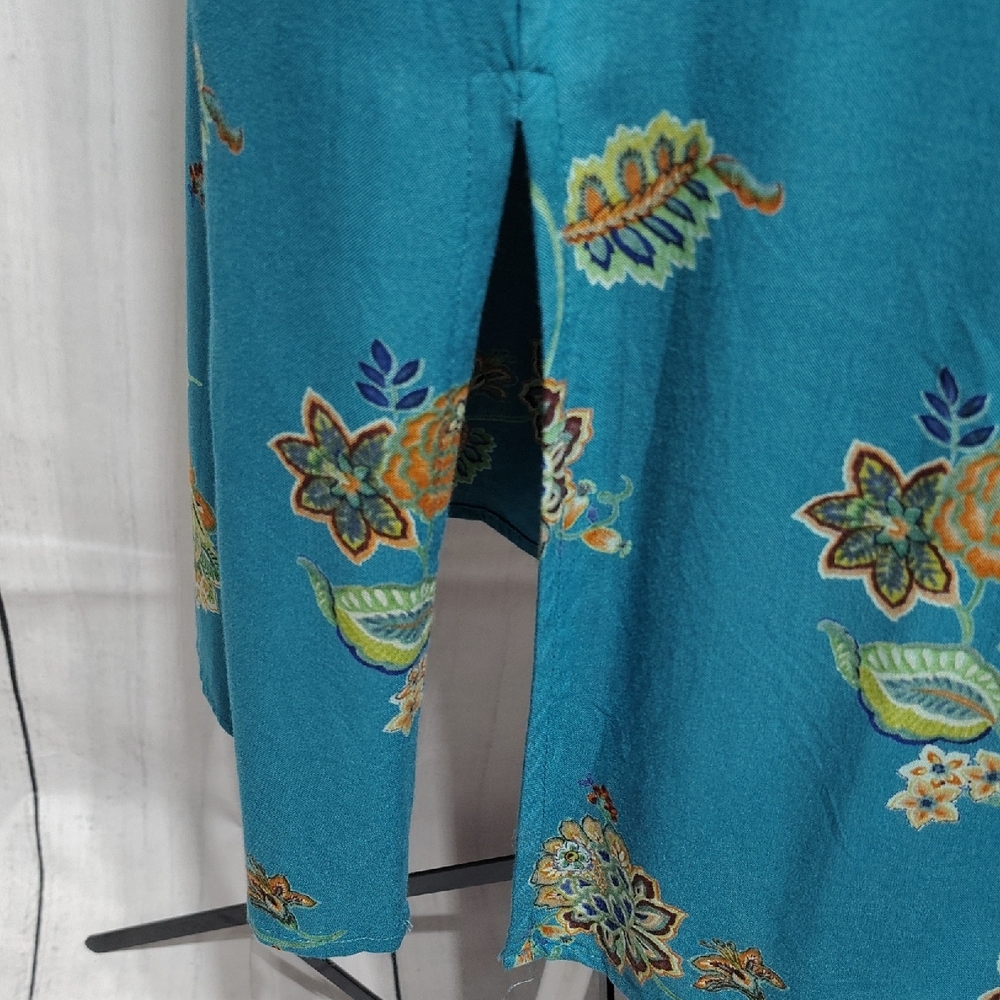Angie Boho Teal and Gold Floral Midi Dress - Picture 4 of 7